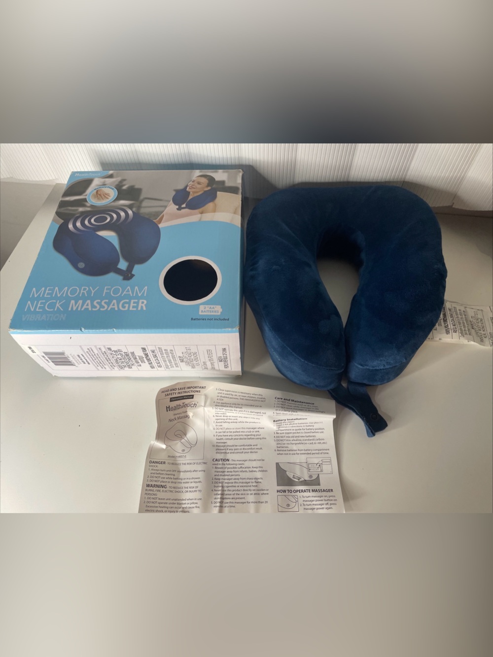Health Touch Memory Foam Neck Massager Vibration Travel Pillow - Black